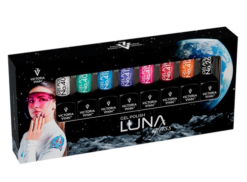 8 PACK LUNA GLASS Gel Polish 408–414+Gel Polish 262 Black King
