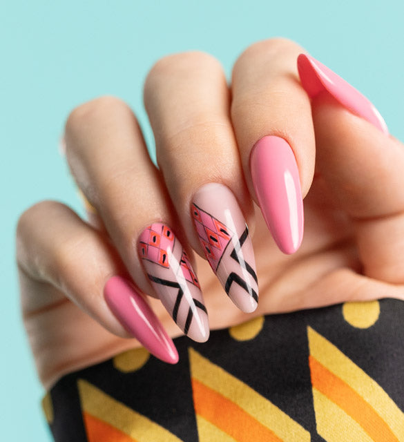 Pink nails styling with original decoration