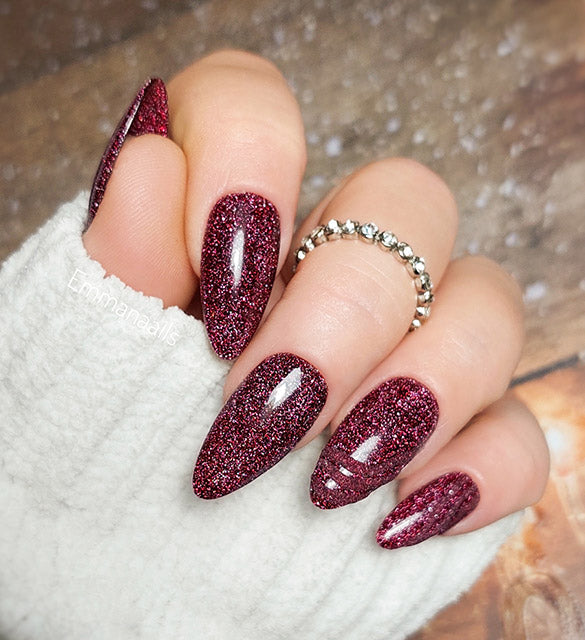 Intense red wine shade hybrid nails