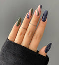 Nail styling in khaki and clear, cloudless night sky blue