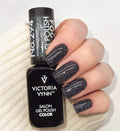 Near-black nails with silver dust