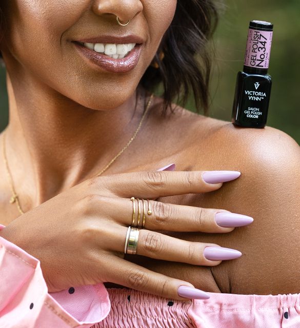 Nail styling in cool pink shade