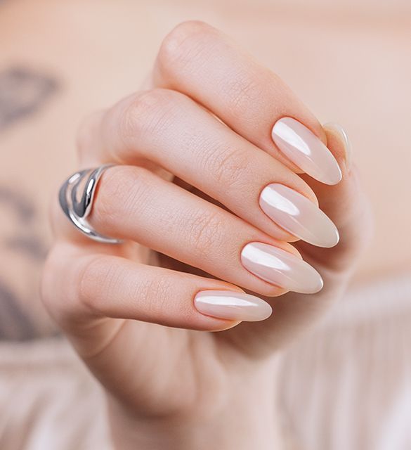 Semi-transparent white nails with "wet look" effect