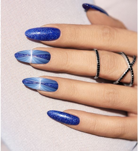 Light blue nails manicure with shimmer