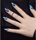 Manicure with shimmering specks in various shades of blue